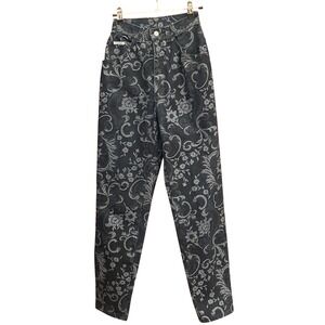 90s Zena Floral Damask Jeans Baroque Tapestry High Waisted Tapered Leg USA Made